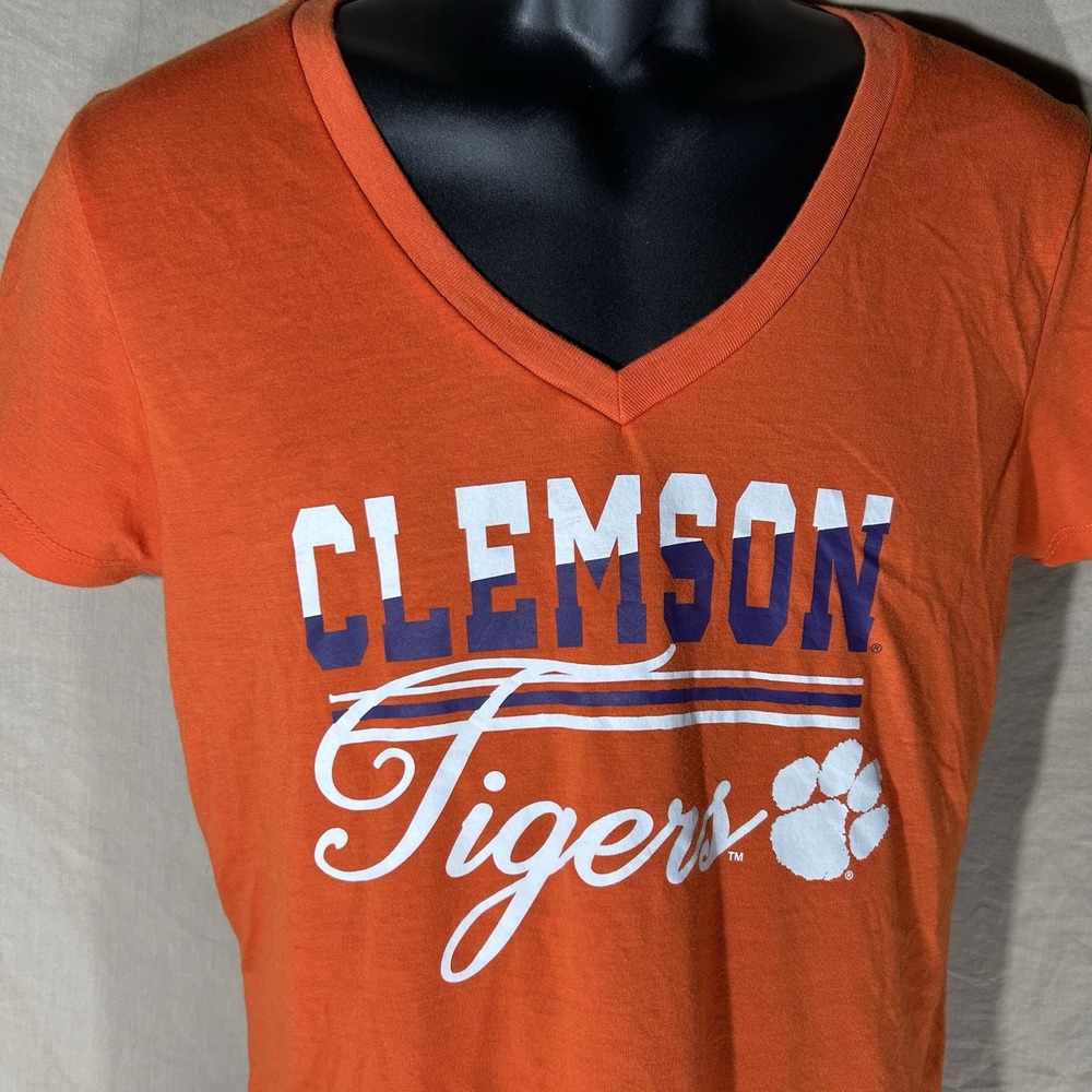 NCAA Clemson Tigers Colosseum Women's V-Neck T-Shirt Size Large Orange - Picture 2 of 8